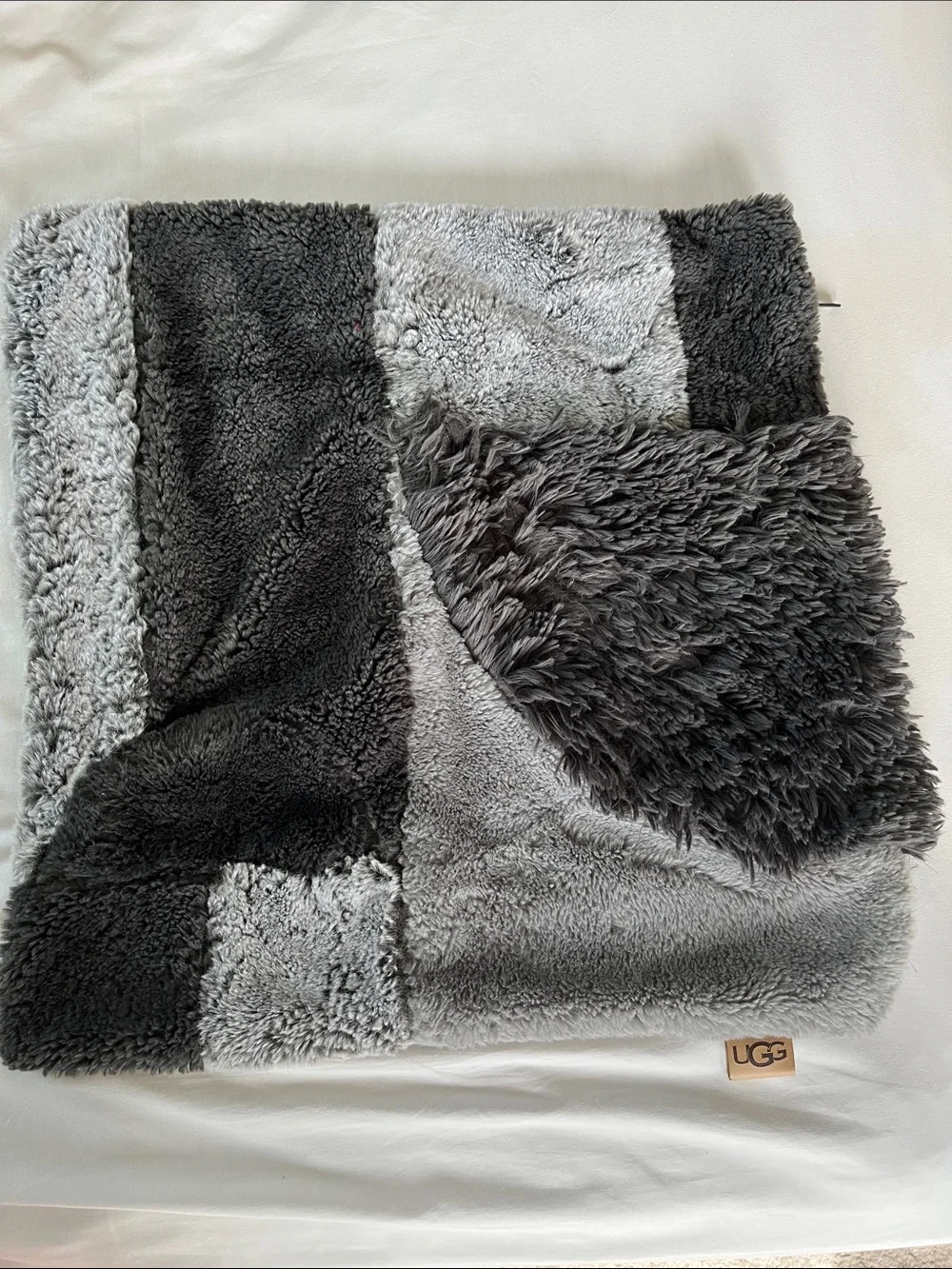 Ugg patchwork faux fur textured tones pillow sham super soft square 20x20”
